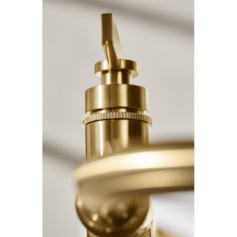 Vibrant Brushed Moderne Brass Floor-Mount Bath Filler with Handshower