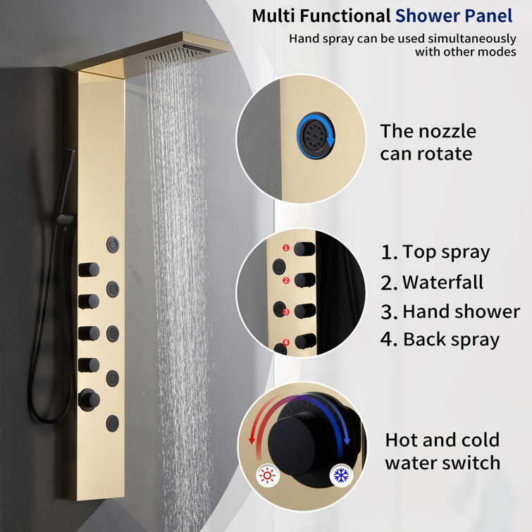 Black Gold Thermostatic Shower Panel with Body Jets