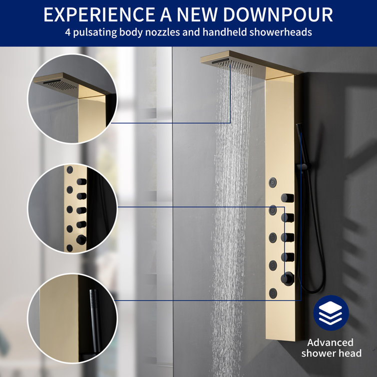Black Gold Thermostatic Shower Panel with Body Jets