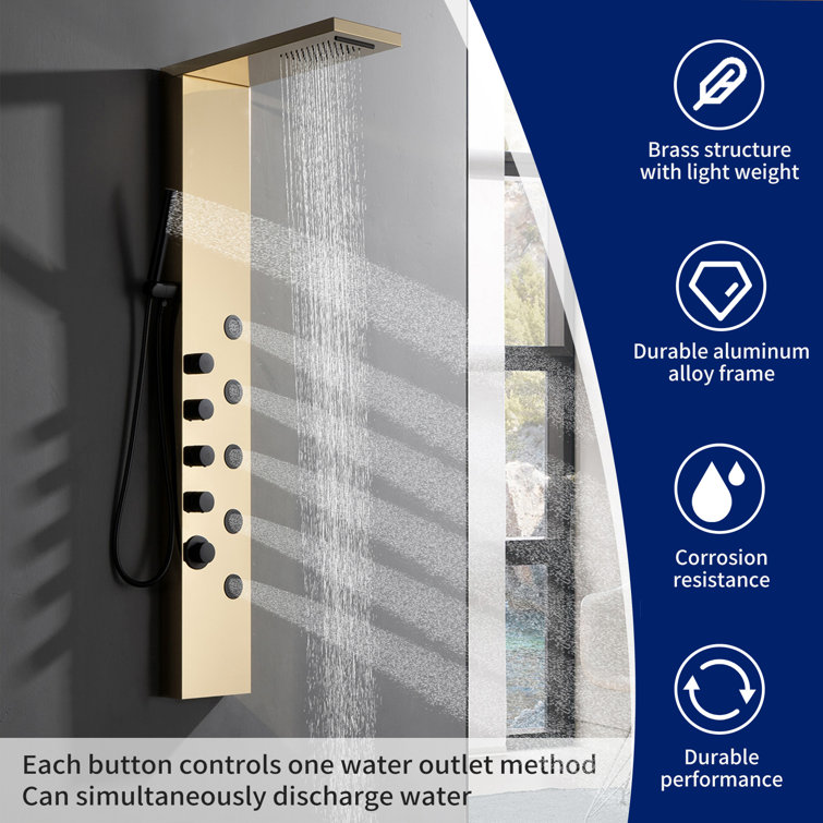 Black Gold Thermostatic Shower Panel with Body Jets