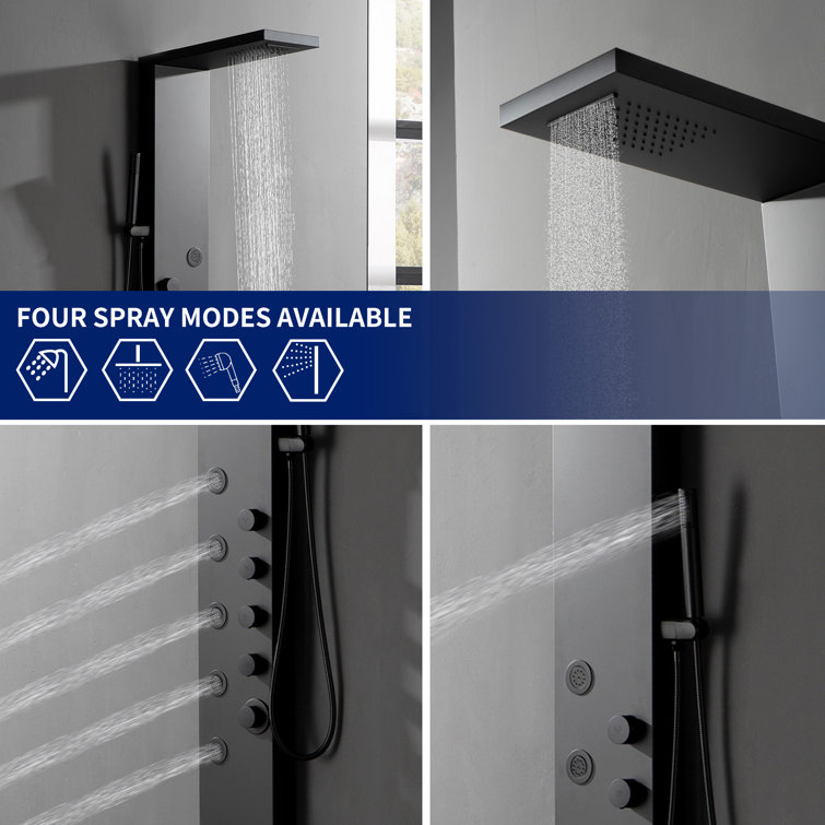 Matte Black 52'' Shower Panel System with Rainfall and Waterfall Shower Head