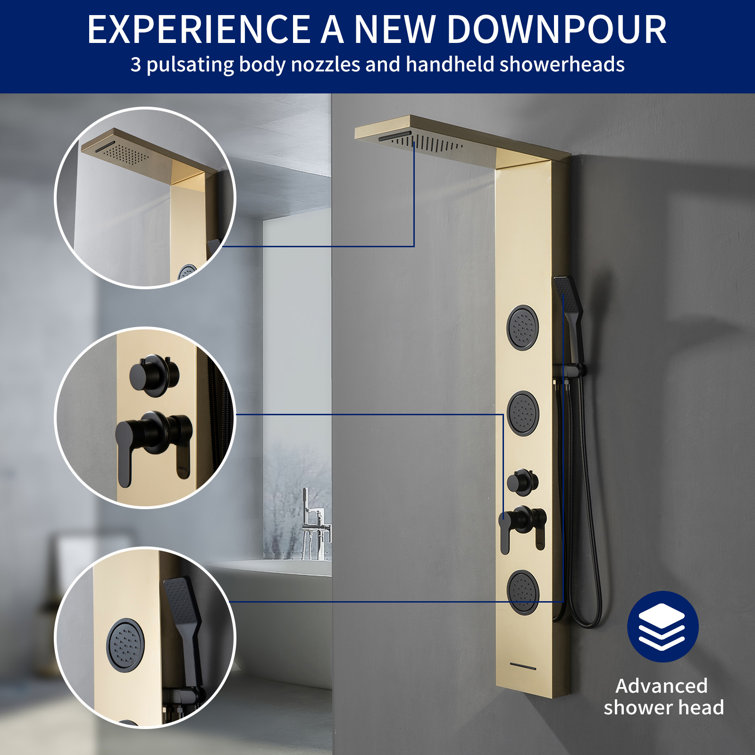 Black Gold Thermostatic Shower Panel with Body Jets