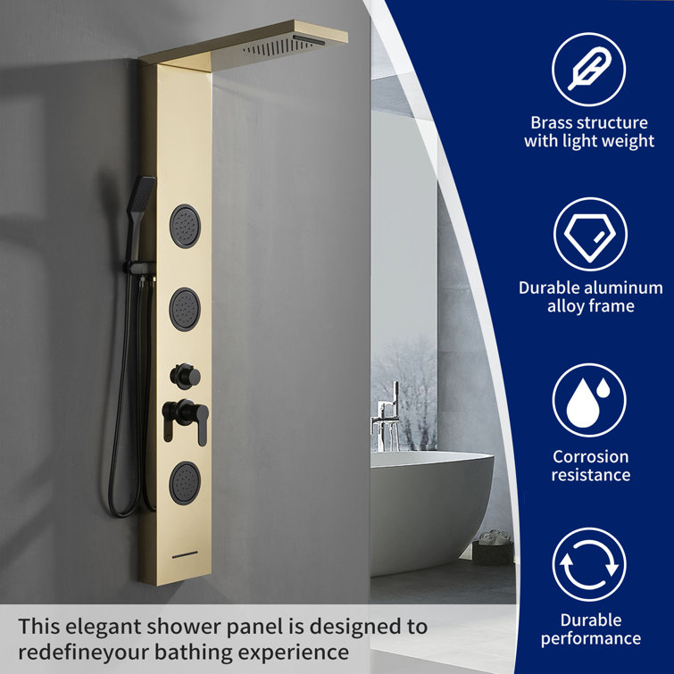 Black Gold Thermostatic Shower Panel with Body Jets