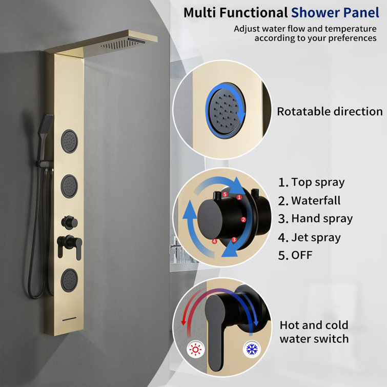 Black Gold Thermostatic Shower Panel with Body Jets