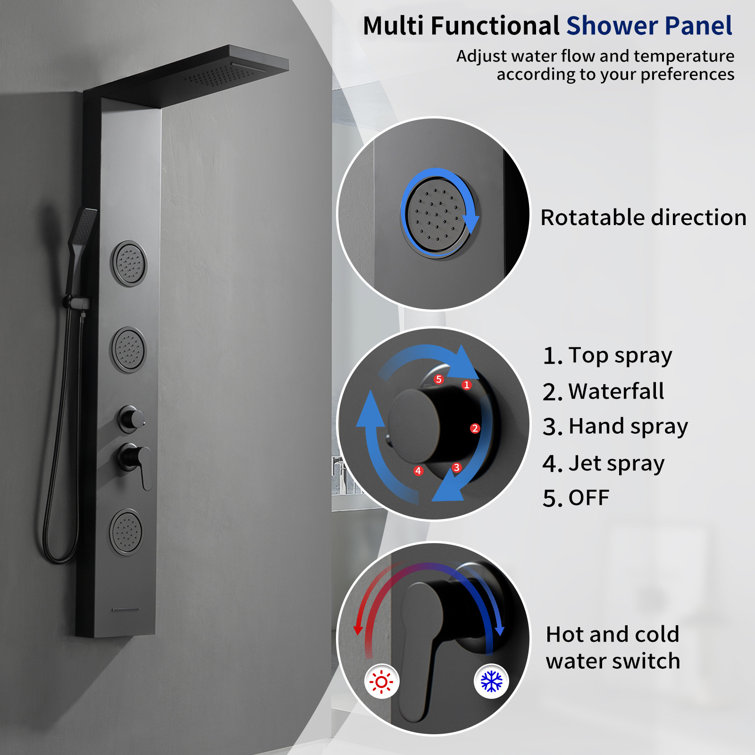 Matte Black 52'' Shower Panel System with Rainfall Shower Head