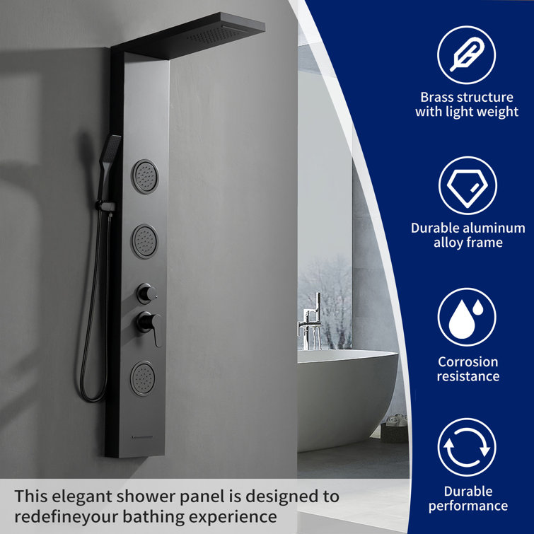 Matte Black 52'' Shower Panel System with Rainfall Shower Head