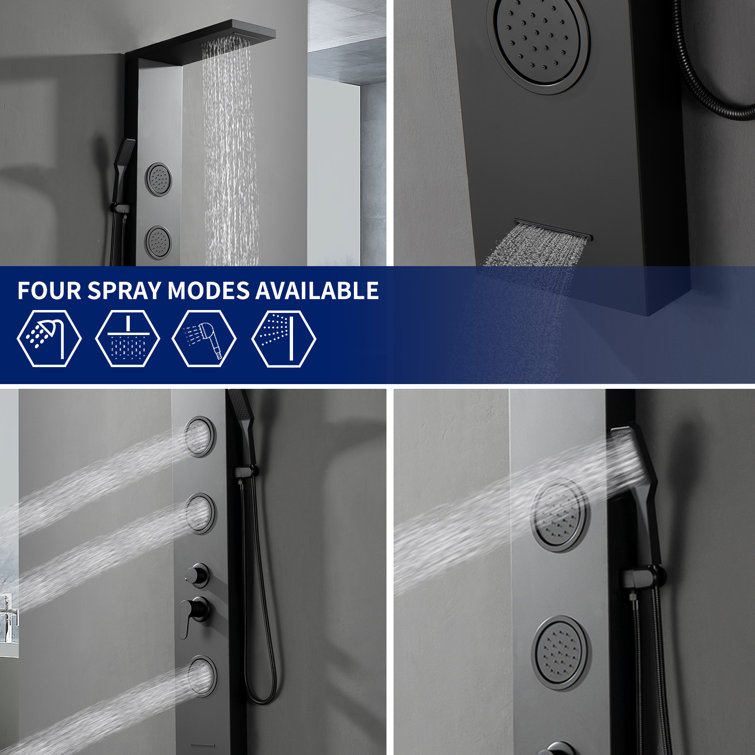 Matte Black 52'' Shower Panel System with Rainfall Shower Head
