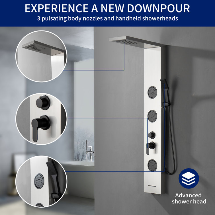 Black Nickel 57.99'' Shower Panel with Rainfall and Body Jets