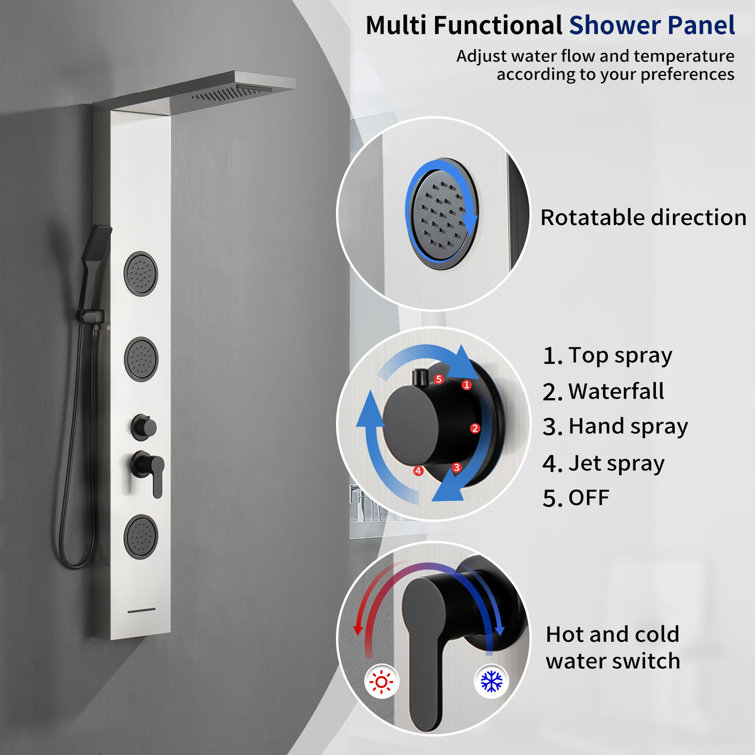 Black Nickel 57.99'' Shower Panel with Rainfall and Body Jets
