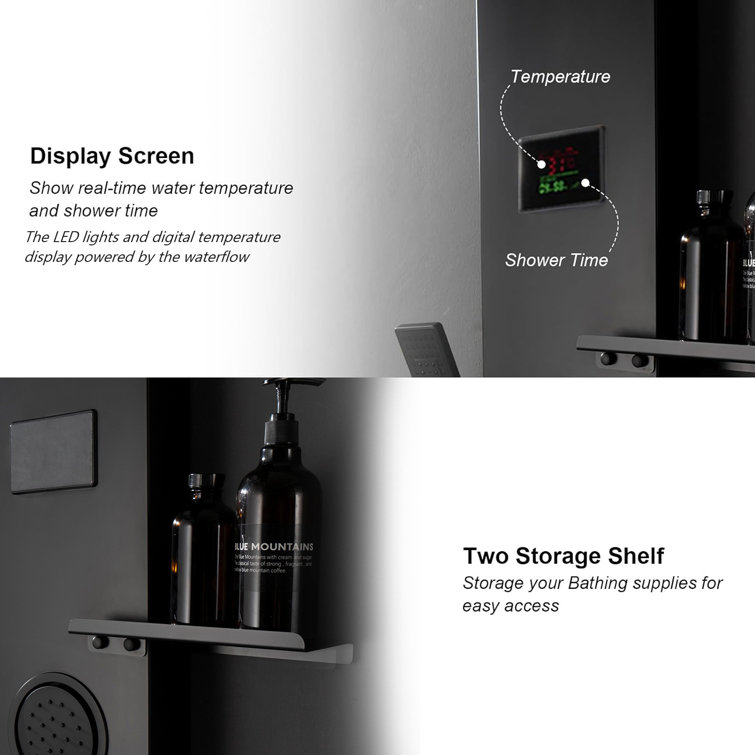 Matte Black Thermostatic Shower Panel System with LED Light