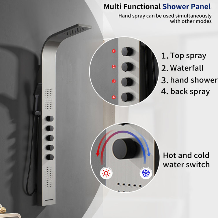 Black and Nickel Modern Dual Head Shower Panel System with Massage Jets