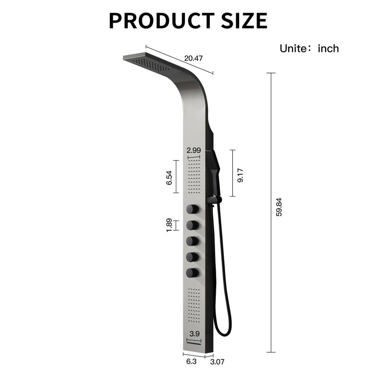 Black and Nickel Modern Dual Head Shower Panel System with Massage Jets