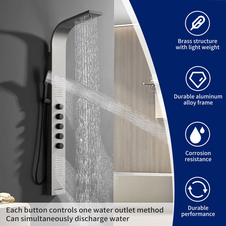 Black and Nickel Modern Dual Head Shower Panel System with Massage Jets