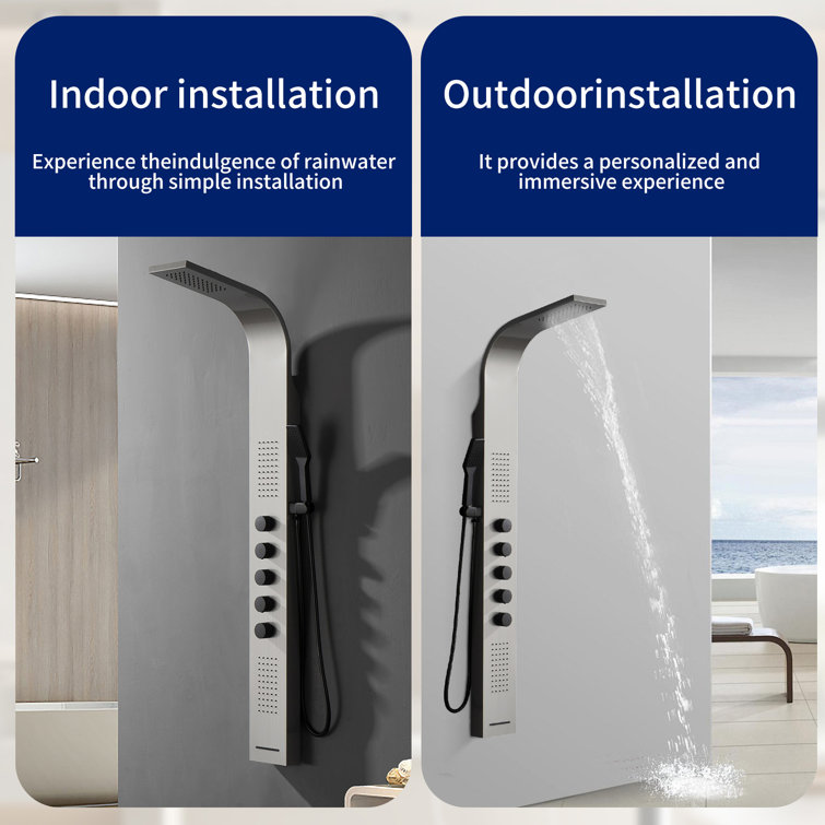 Black and Nickel Modern Dual Head Shower Panel System with Massage Jets