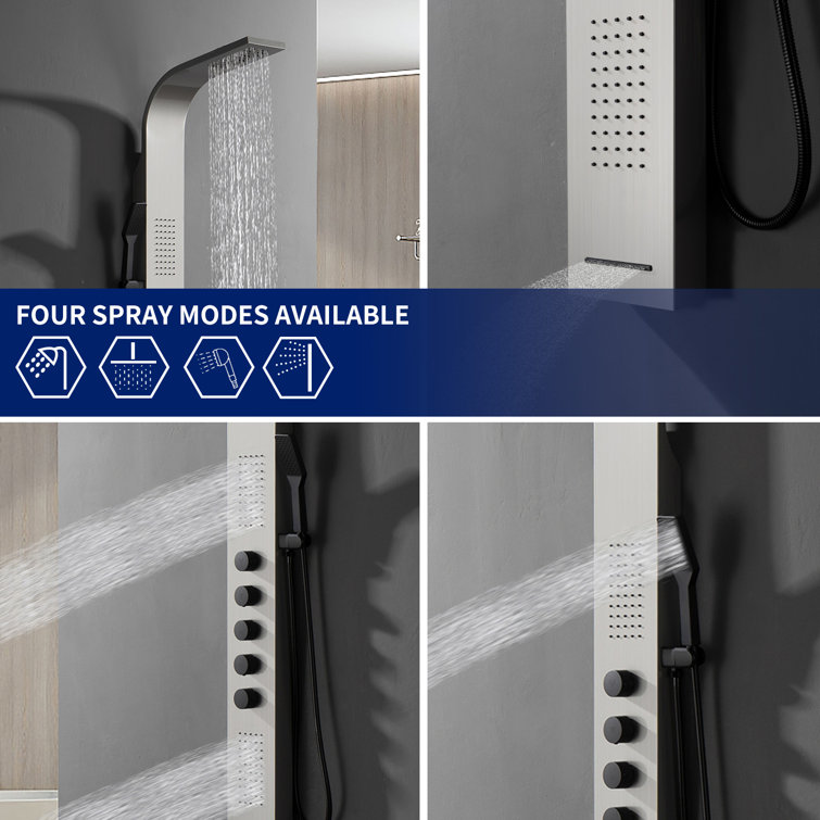 Black and Nickel Modern Dual Head Shower Panel System with Massage Jets