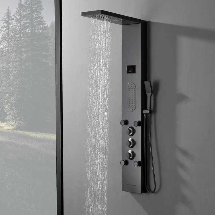 Matte Black LED Shower Panel with Brass Jets and Handheld