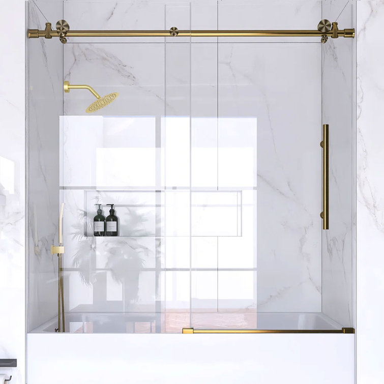 60-Inch Gold Frameless Sliding Shower Door with Clear Glass