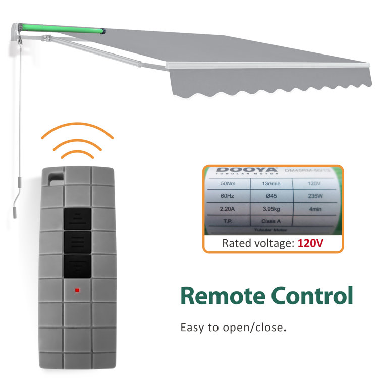 Gray 10x8 ft. Motorized Retractable Patio Awning with Aluminum Frame