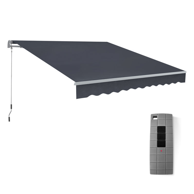 Gray 10x8 ft. Motorized Retractable Patio Awning with Aluminum Frame