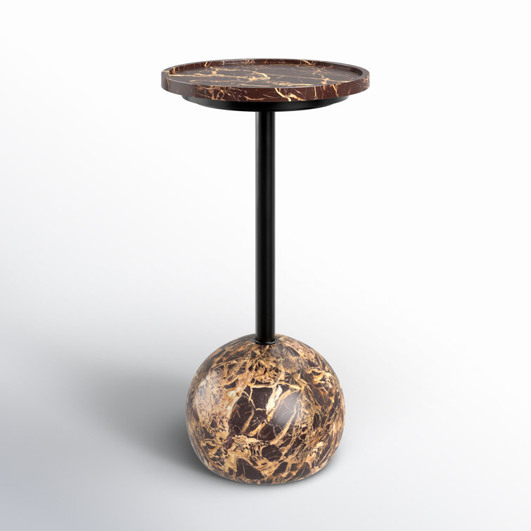 Merlot Marble and Metal Round Accent Table