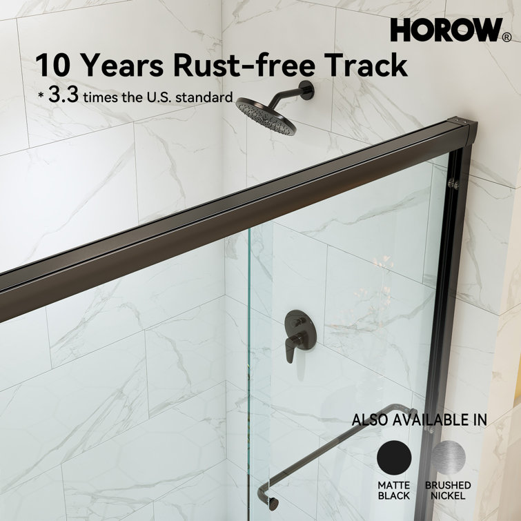 Matte Black Frameless Double Sliding Shower Door with Clear Glass