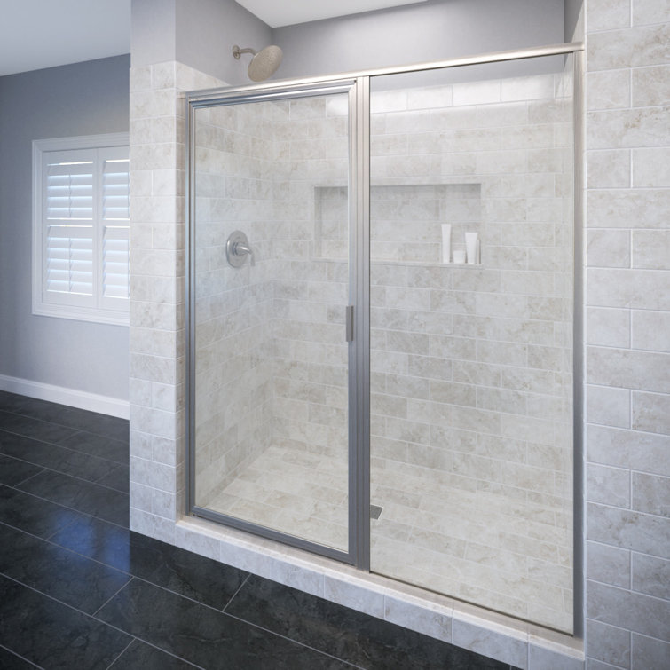 Deluxe Brushed Nickel Framed Hinged Shower Door with Clear Glass