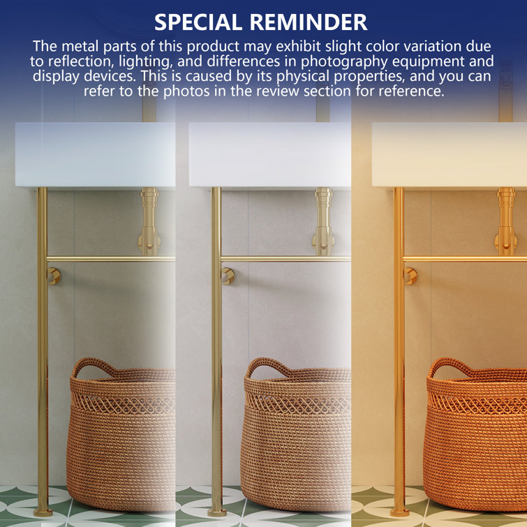 White Ceramic Rectangular Console Sink with Gold Legs
