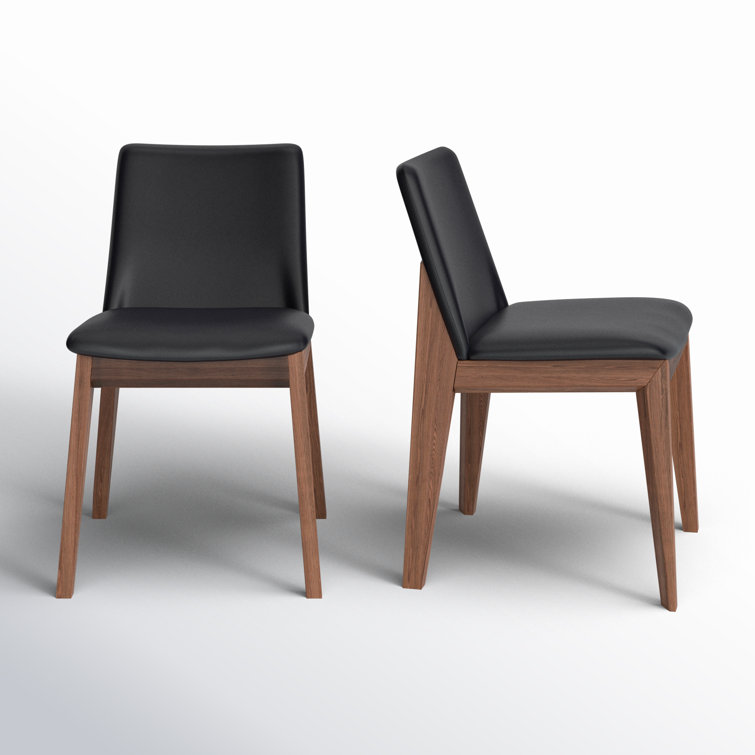 Black Faux Leather Upholstered Side Chair with Oak Frame