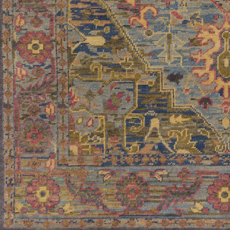 Hand-Knotted Multicolor Wool Bohemian Area Rug with Fringe