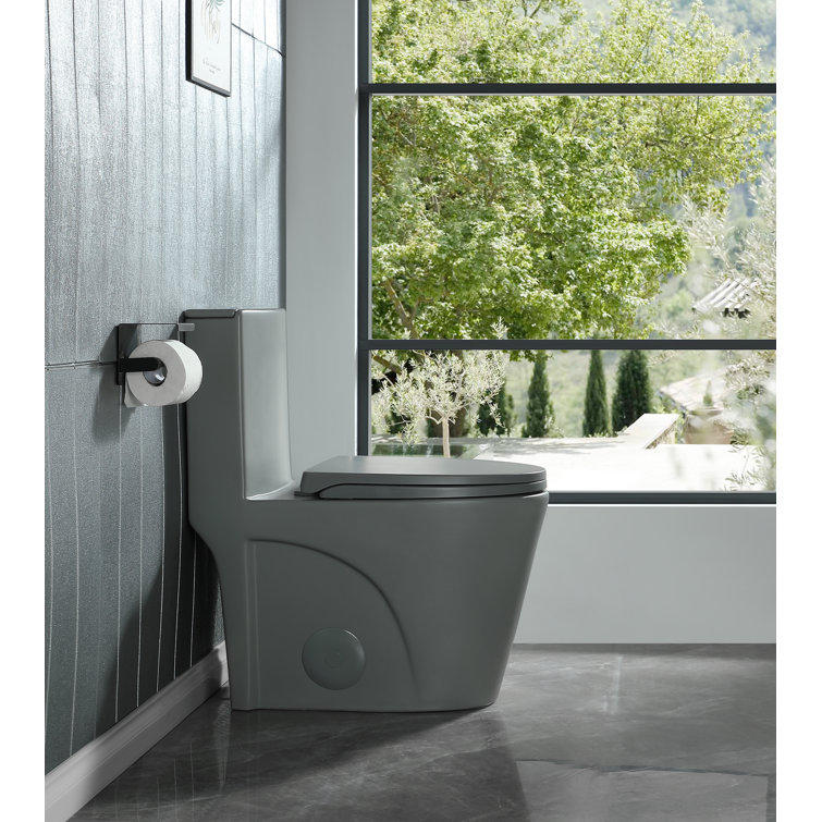 Light Gray Ceramic Dual-Flush Elongated One-Piece Toilet