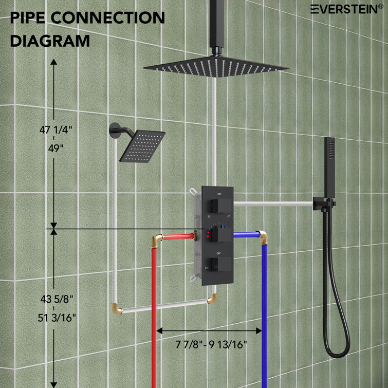 Matte Black 12" Ceiling Mounted Rainfall Shower System with Jets