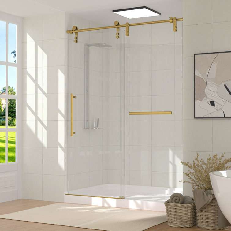 Golden Frameless Sliding Glass Shower Door with Stainless Steel Hardware