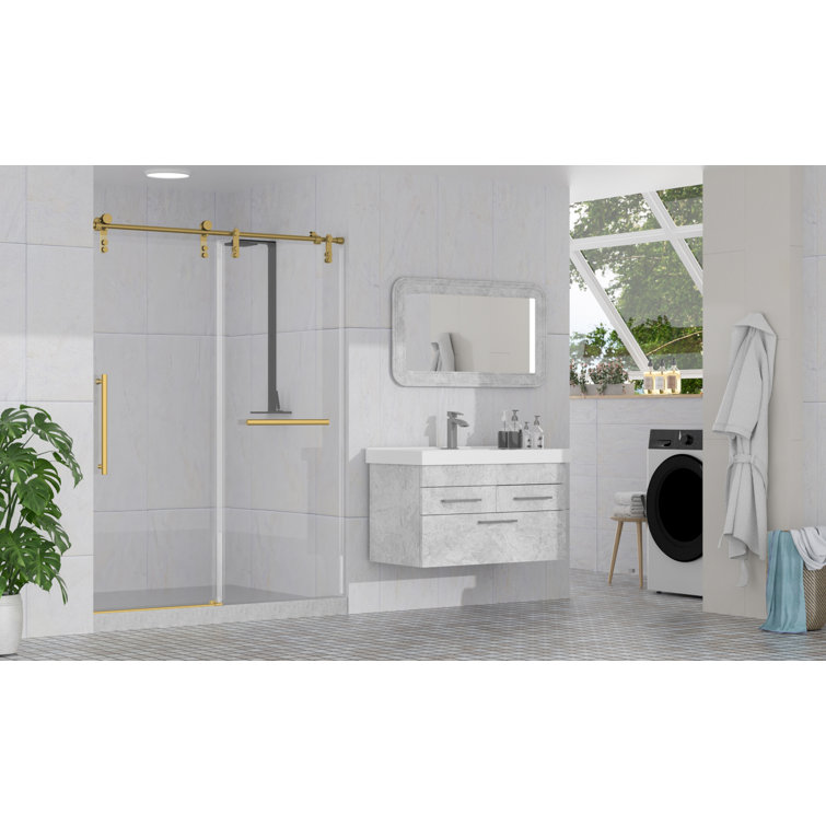 Golden Frameless Sliding Glass Shower Door with Stainless Steel Hardware