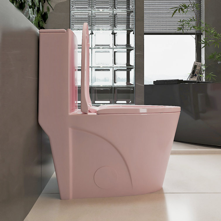 Pink Elongated Free Standing Dual Flush Toilet with Seat