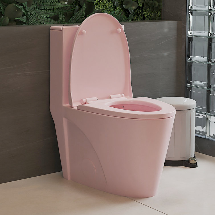 Pink Elongated Free Standing Dual Flush Toilet with Seat
