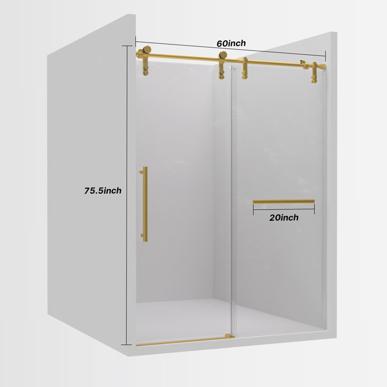 Golden Frameless Sliding Glass Shower Door with Stainless Steel Hardware