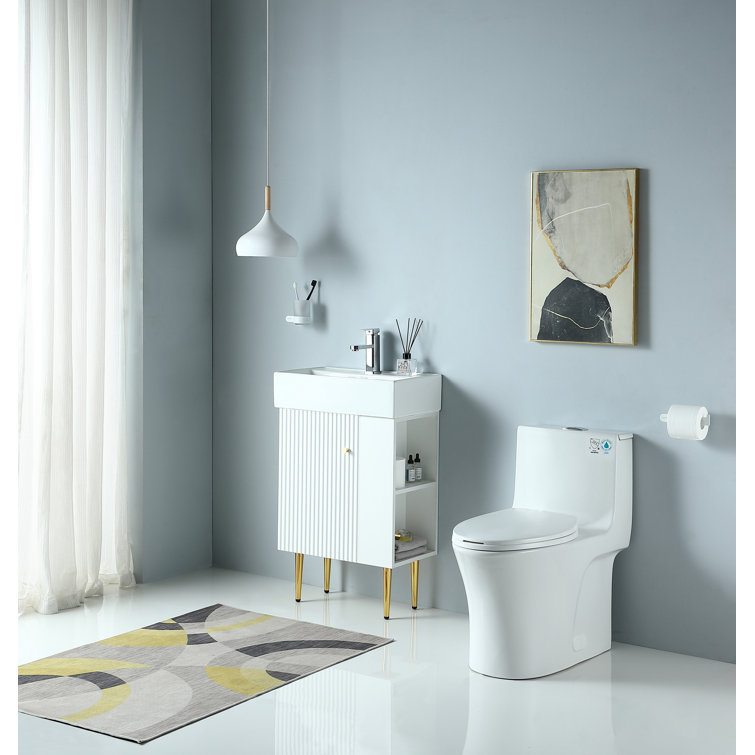Glossy White Elongated Dual Flush One-Piece Toilet