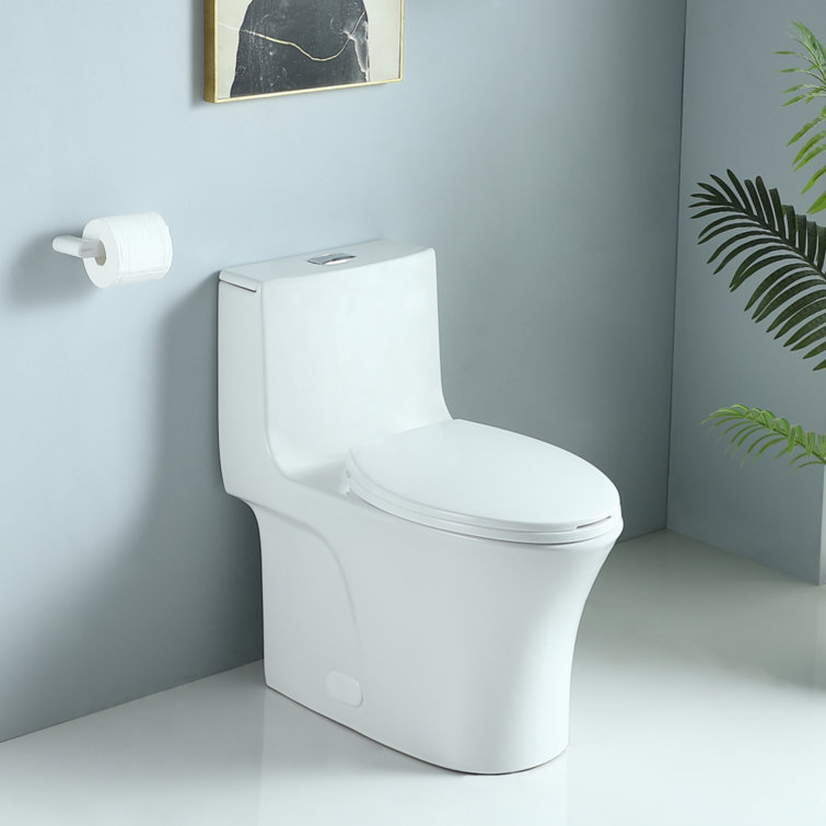 Glossy White Elongated Dual Flush One-Piece Toilet