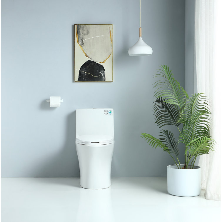 Glossy White Elongated Dual Flush One-Piece Toilet