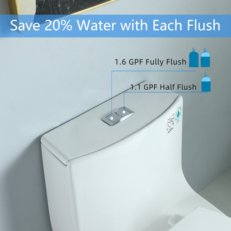 Glossy White Elongated Dual Flush One-Piece Toilet