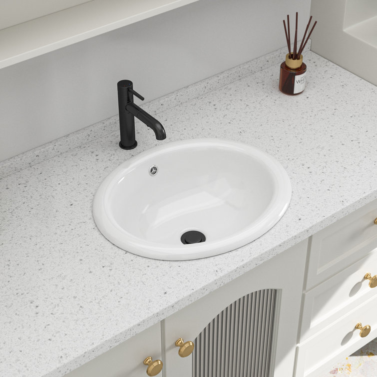 Glossy White Oval Ceramic Vessel Bathroom Sink
