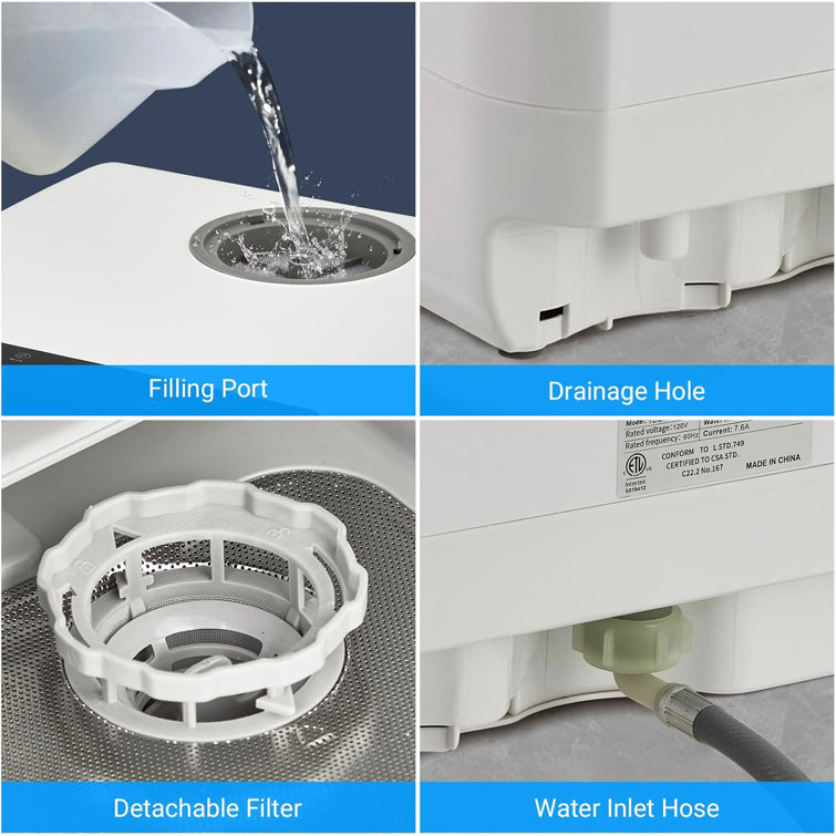 White Compact Countertop Dishwasher with Built-In Water Tank