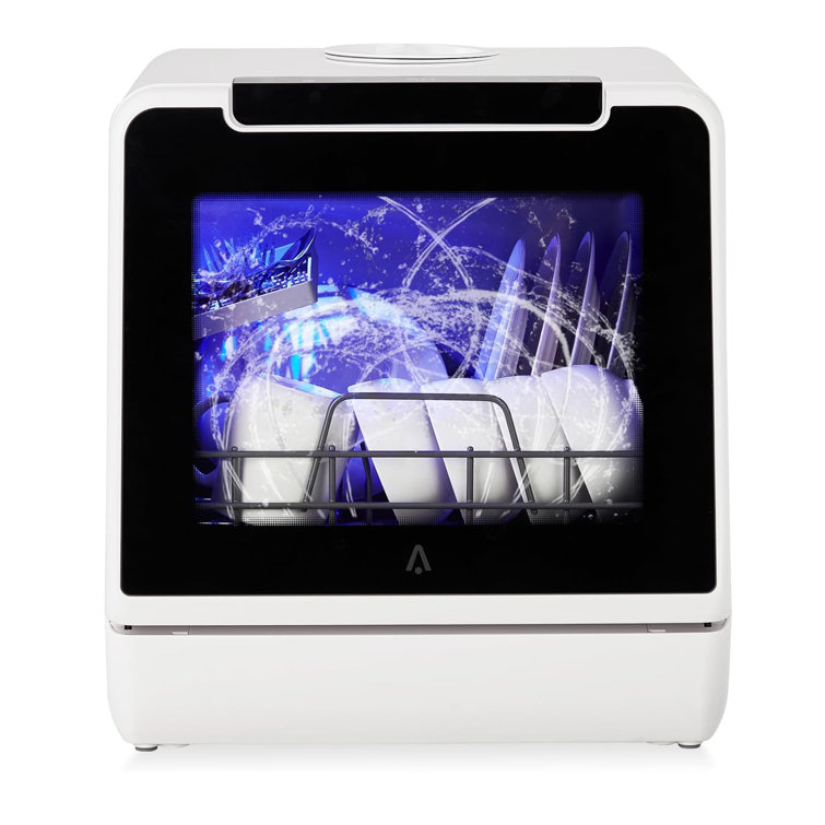 White Compact Countertop Dishwasher with Built-In Water Tank