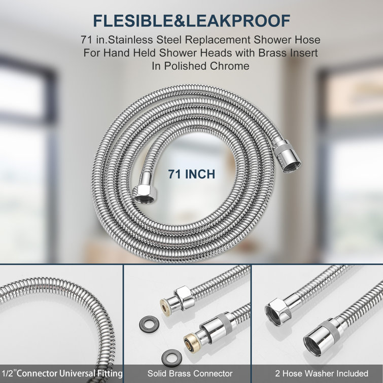 71-Inch Chrome Flexible Handheld Shower Hose with Brass Fittings