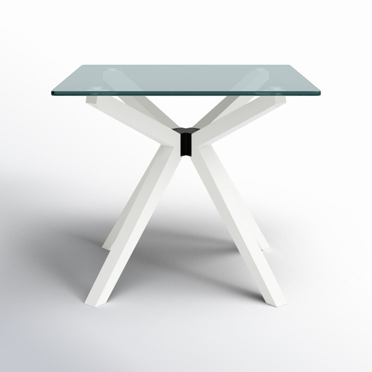 Walter White Acacia Pedestal End Table with Clear Glass Top