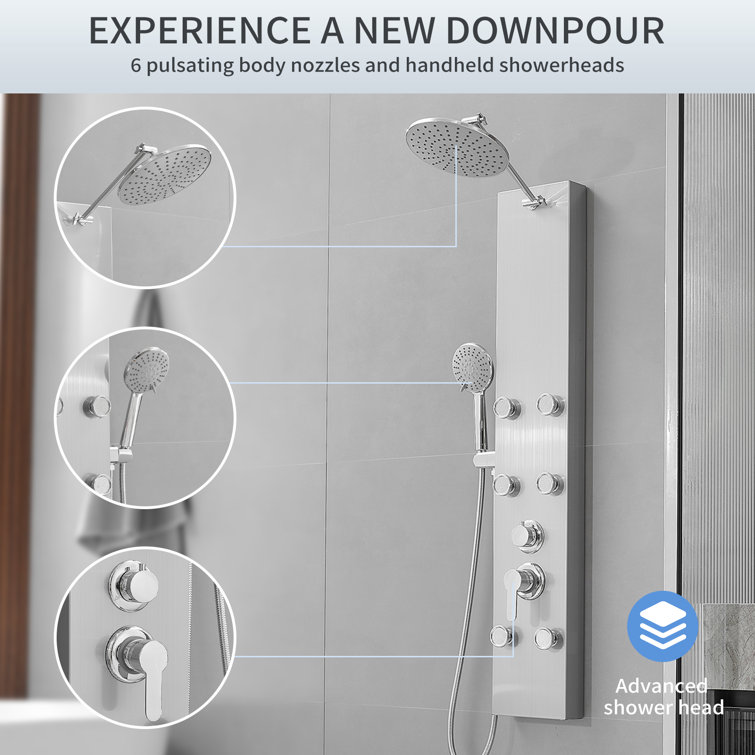 Nickel Chrome 60.55'' Shower Panel with Adjustable Shower Head