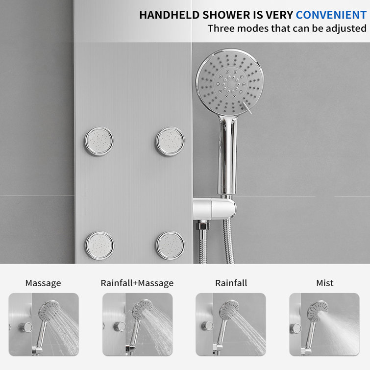 Nickel Chrome 60.55'' Shower Panel with Adjustable Shower Head