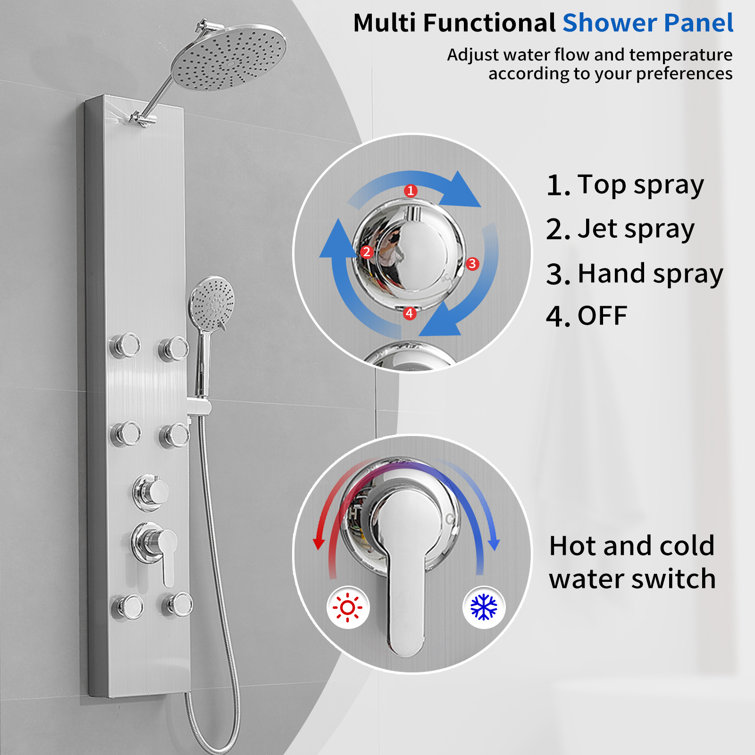 Nickel Chrome 60.55'' Shower Panel with Adjustable Shower Head