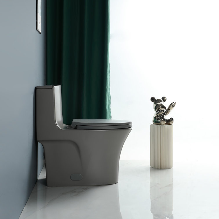 Light Gray Elongated Dual Flush One-Piece Toilet with Soft Closing Seat