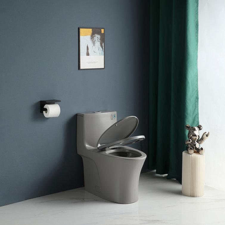 Light Gray Elongated Dual Flush One-Piece Toilet with Soft Closing Seat